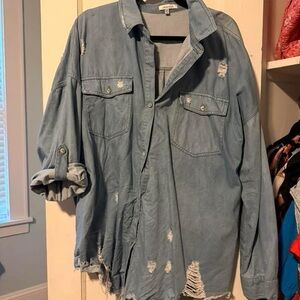white birch Distressed Light Blue Button-Down Shirt